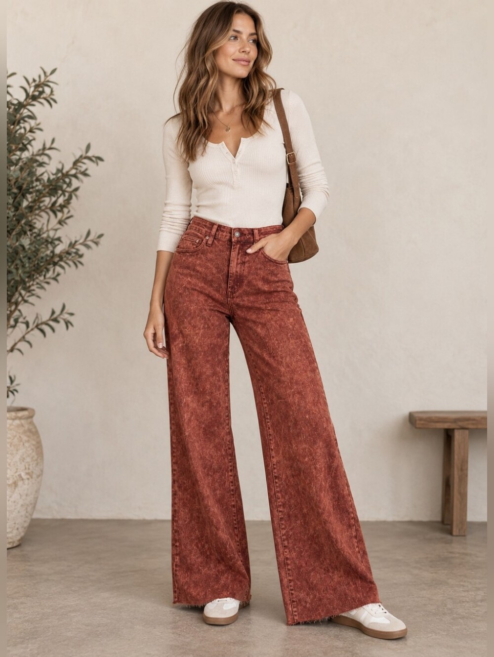 Judy Blue HR Retro Wide Leg Jeans Stretch Neutral Burnt Orange Raw Hem 9/29 NEW